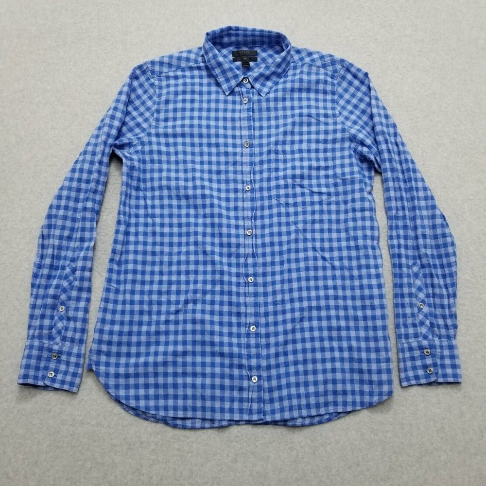 J Crew Shirt Boys 8 Blue Check Button Up‎ Long Sleeve Pocket